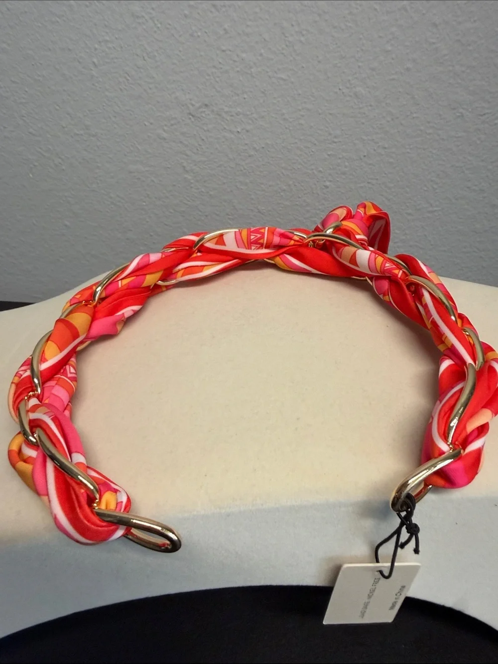 Piper K | Boho Scarf Wrapped Gold Tone Chain Statement Choker Necklace